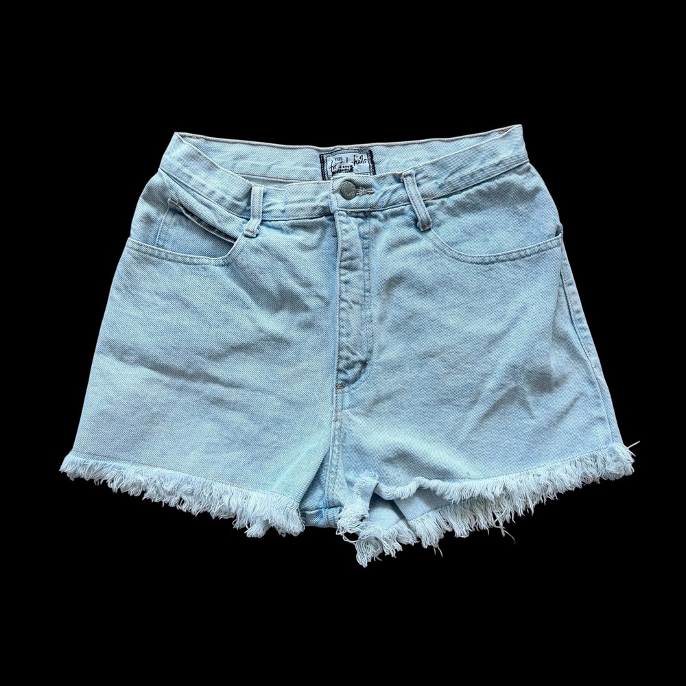 The Beverly Hills Denim Co Vintage High Waisted Frayed Jean Shorts Light Wash 26